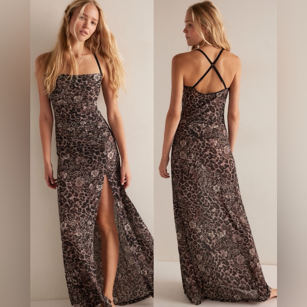 Free People Brown and Black Animal Print Maxi Dress